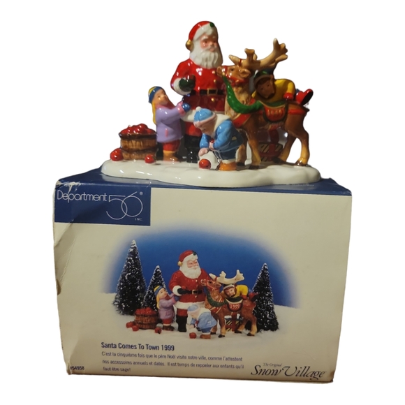 Vtg 99 Dept 56 Snow Village Santa Comes to Town #54958 w/Bx Reindeer Apples Kids - Picture 8 of 14